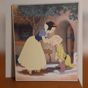 Large DISNEY Snow White and Dopey Art Print. 21.5 X 25.5.